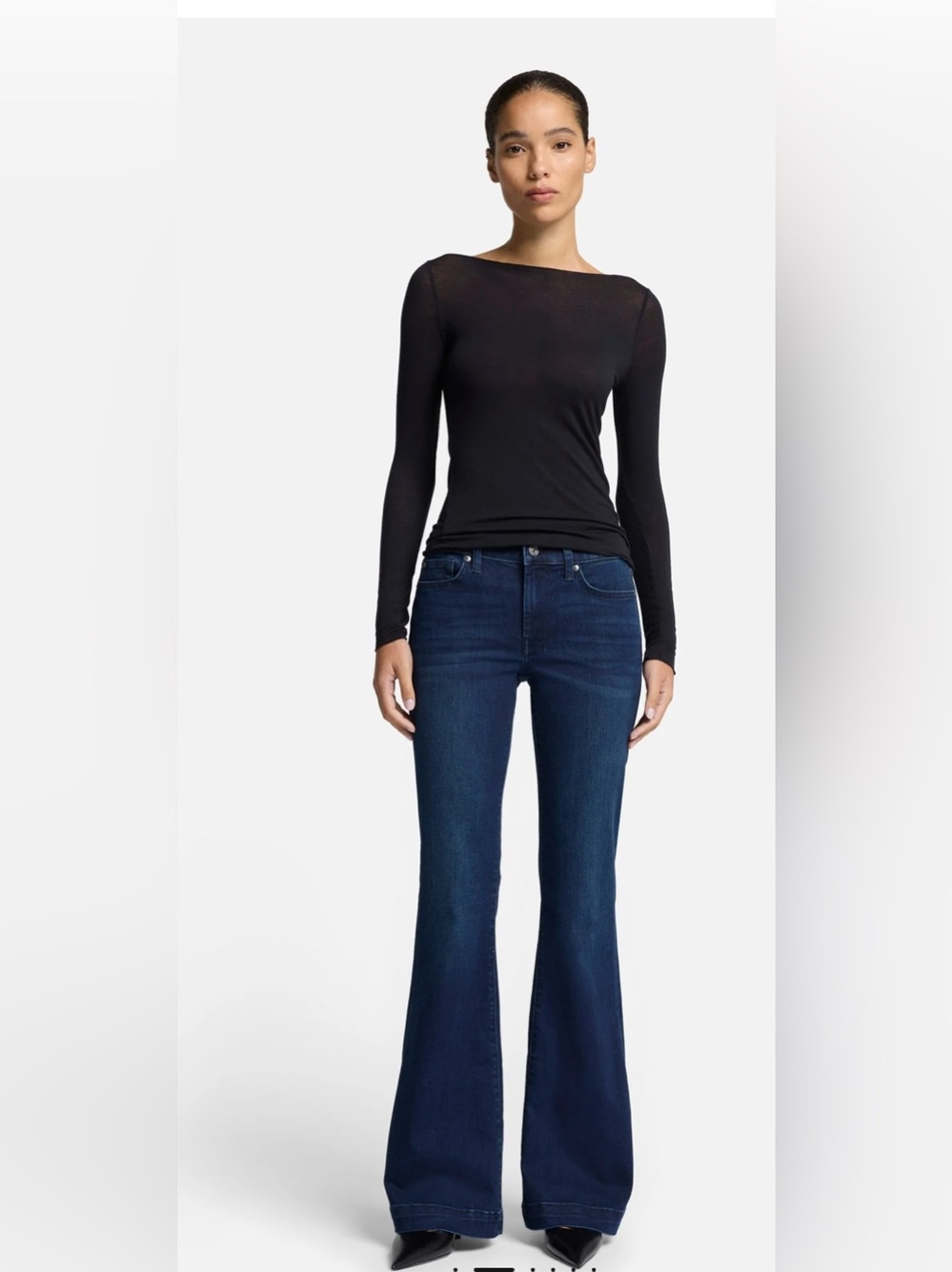 NWT 7 For All Mankind Dojo Wide-Leg Flare Jeans in the "Blue Black Santiago 32